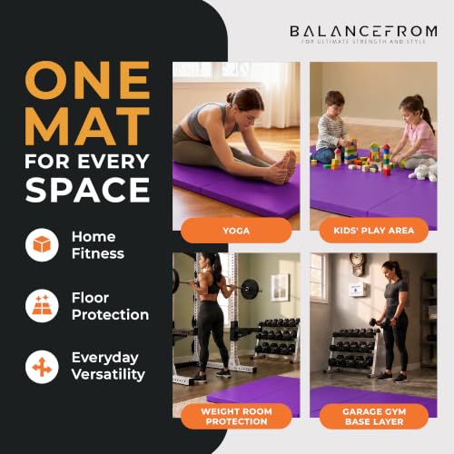 Image of BalanceFrom 2 inch Thick Tri-Fold Folding Exercise Mat with Carrying Handles for MMA, Gymnastics and Home Gym Protective Flooring