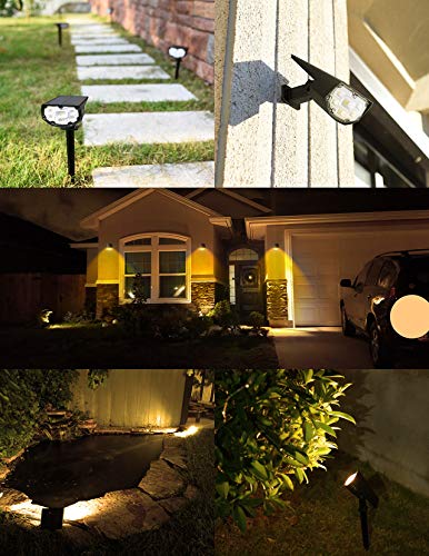 LITOM 12 LED Solar Landscape Spotlights, IP67 Waterproof Solar Powered Wall Lights 2-in-1 Wireless Outdoor Solar Landscaping Lights for Yard Garden Driveway Porch Walkway Pool Patio 4 Pack Warm White