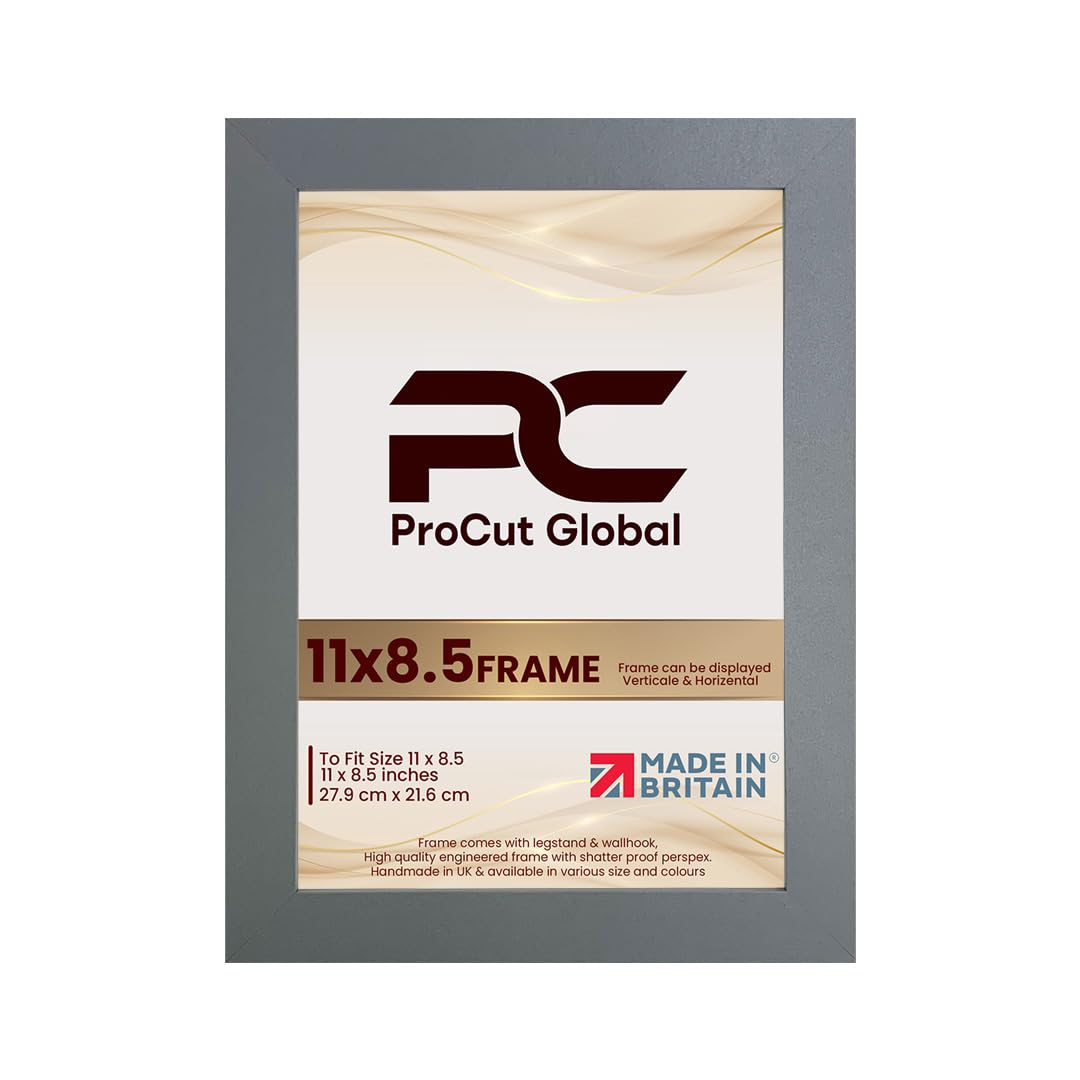 Procut Global 11X8.5 Dark Grey Picture Frames - Modern Wooden Photo Frame with Shatterproof Perspex for Wall or Tabletop - Perfect for Posters, Certificates, Prints - Sizes & Colors Available