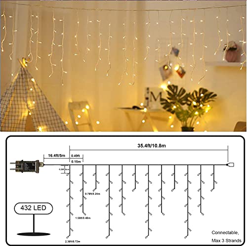 Rideau lumineux 432 LED Qedertek avec telecommande et 8 modes d'eclairage fixes - 3