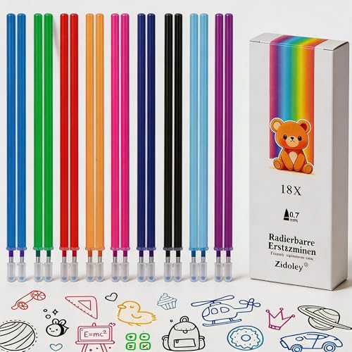 18 Stück Minen Kompatibel Mit Legami Nachfüllminen Radierbarer Tinte Gelstiften Höhe 13cm Spitze 0.7mm Nachfüllminen mit Radierbarer Tintenrolle 9 Farben Gel-Tintenrollermine