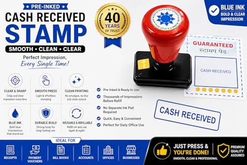 Image of ASPL SWADESHI Pre-Inked Pocket Stamp - inchCash Received inch | Self-Inking Office Rubber Stamp | Clear & Smudge-Free Impressions | Compact Design | Pack of 1