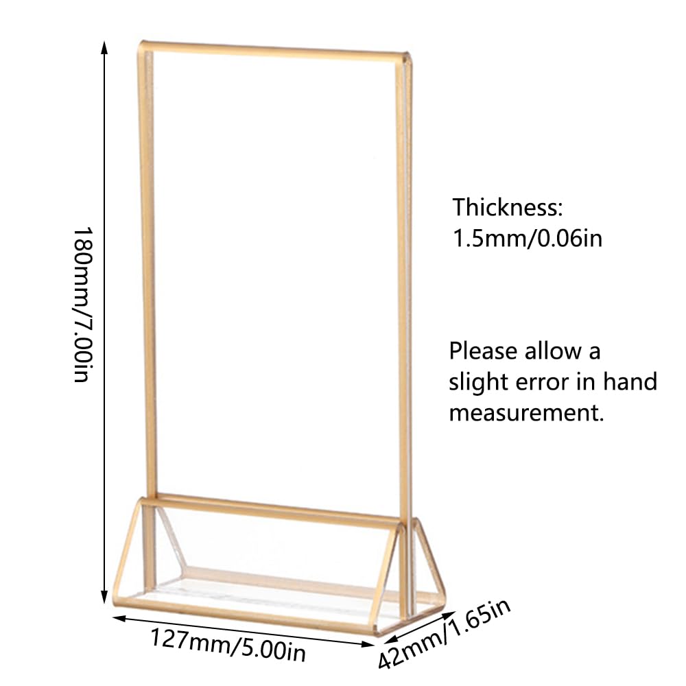 12 Pack Gold Frames Acrylic Sign Holders, Brochure Holder, Table Menu Display Stand, Double Sided Flyer Holder for Weddings Restaurants Exhibitions