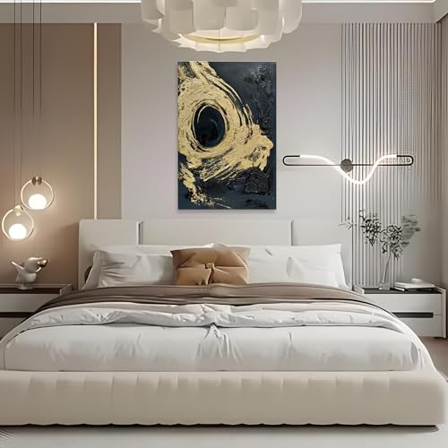 Limiyer Art Hand-Painted Black and Gold Abstract Texture Oil Painting Modern Canvas Wall Art Deco 45x30 inches by Limiyer - Used condition - Image 3