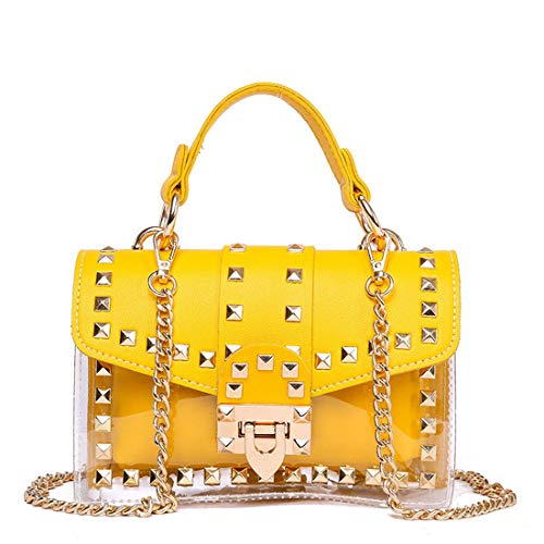 LAIFEKE Bolso De Hombro De Cuero PU Para Mujer Bolso Transparente De PVC Bolso Con Remaches De Estilo Punk Bolsos Cruzados Con Cadena Para Niñas (Amarillo) Cover