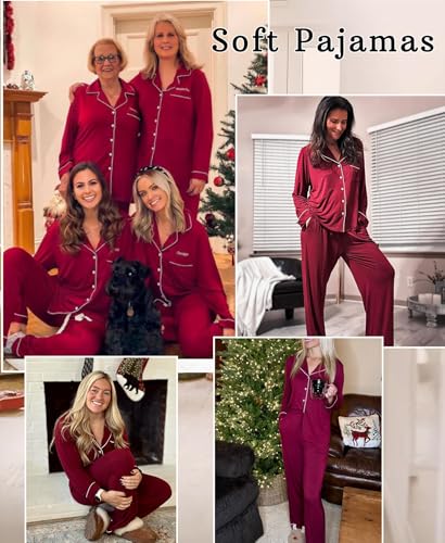 Image of Women's Pajama Sets Long Sleeve Sleepwear Button Up Shirt With Pajama Pants Soft Pjs Lounge Sets