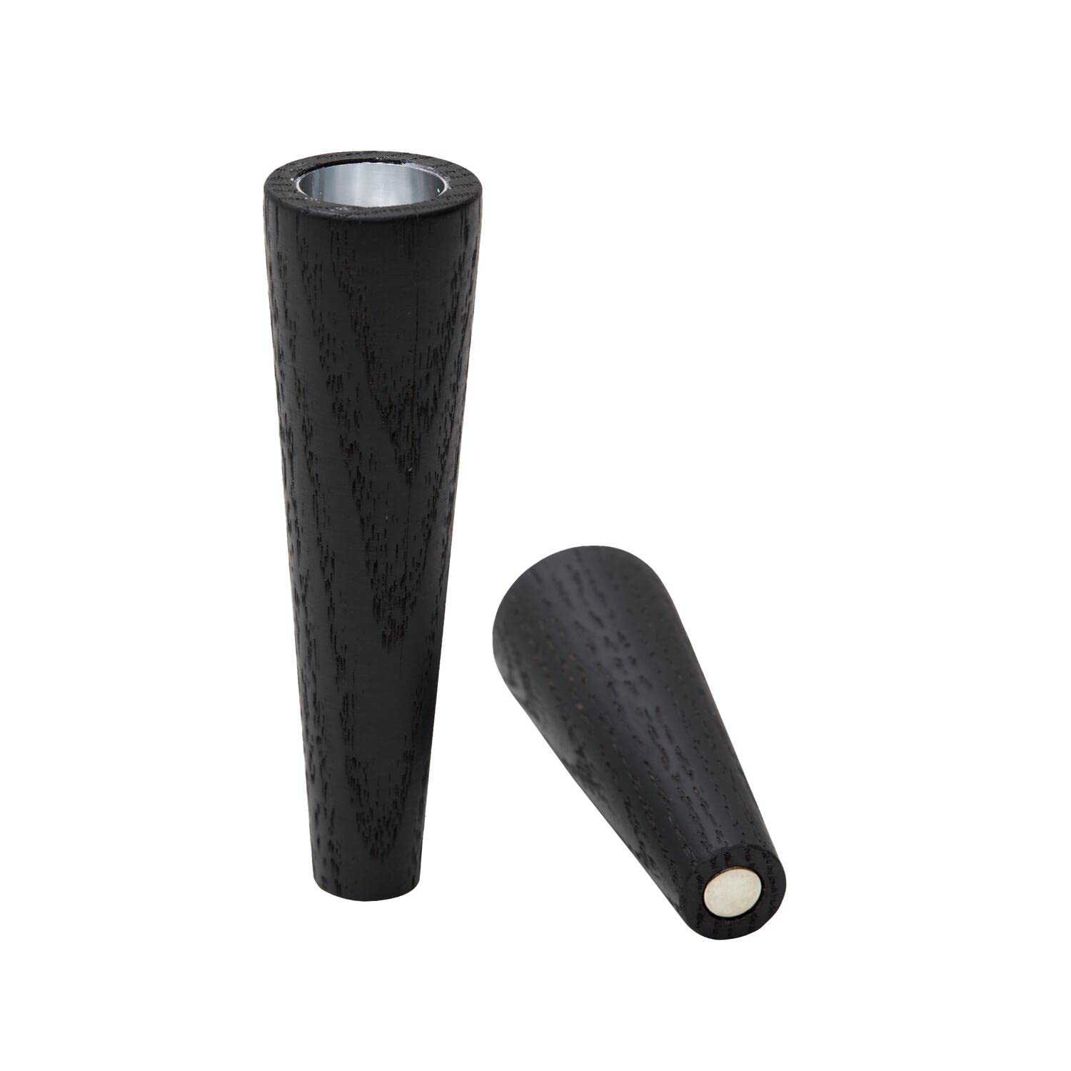 Lind DNA982652 Cone Candle Holder Set of 2 Oak Wood in Black Dimensions 3 cm x 9 cm and 3 cm x 12 cm