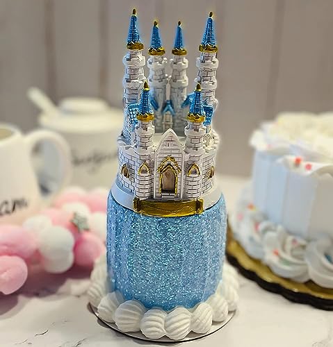 Amazon.com: Fake Mini Cake- Blue Glitter Princess Castle Topper on Fake ...