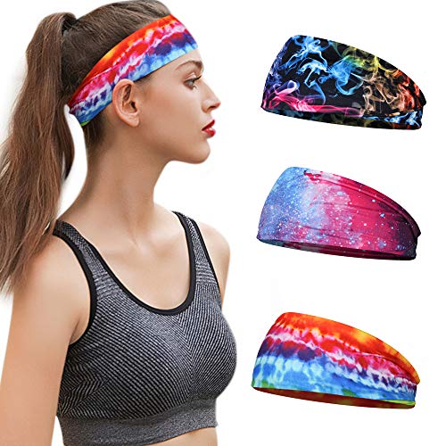 Yoga Headbands for Women(3 set), Girls Headband Elastic Sweat Wicking Non Slip for Workout Running Sports Cycling Hiking, Lightweight Headscarf Sweatbands（colorful）