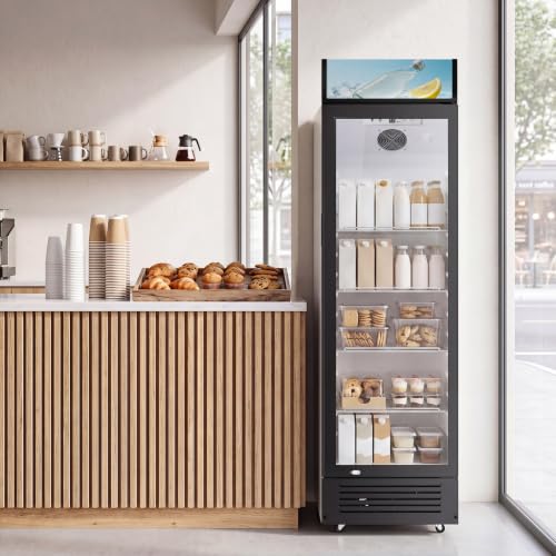 Image of Electactic 9.1 Cu.Ft Commercial Refrigerators, Display Refrigerator with Double-Tempered Glass Door, Commercial Display Fridge with 4 Adjustable Shelves & LED Light, for Shops, Restaurants, Bars