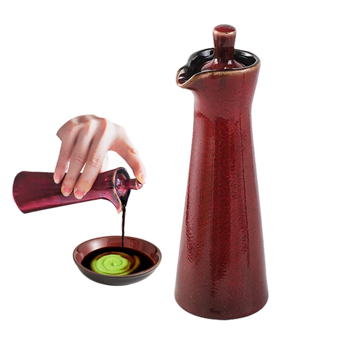 Mqdzfui Red Ceramic Oil Dispenser, 120Ml Blue Glazed Bottle, Kitchen Sauce Container With Pour Spout, Dishwasher Safe (Red)