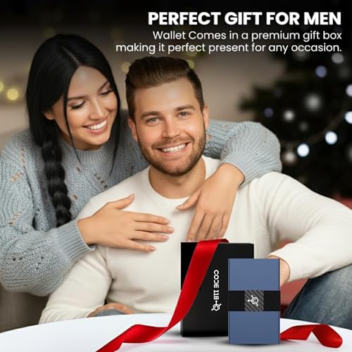 Image of CODE 118 Wallet - Premium Automatic Smart Wallet, RFID Blocking, Pop Up Mens Minimalist Metal Wallet, 6061-T6 Aerospace-Grade Aluminum, Genuine 3K Carbon Fiber (Classic, Pacific Blue)