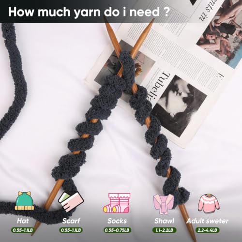 Image of 8 Packs Jumbo Chunky Chenille Yarn - 2040g(72oz) 245 Yards (224m) Bulky Yarn - Chunky Yarn for Hand Knitting Blanket,Cushions, Pet Bed - Soft and Durable(Charcoal)