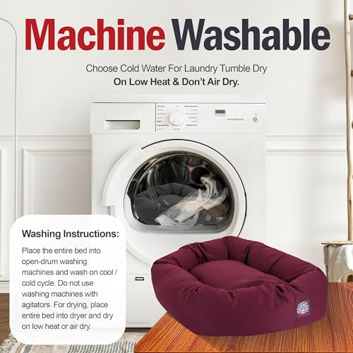 Image of Majestic Pet 52 Inch Bagel Calming Dog Bed Washable - Cozy Soft Round Dog Bed with Spine Support for Dogs to Rest their Head - fluffy donut dog bed 52x35x11 (Inch) - Round Pet Bed X-Large - Burgundy