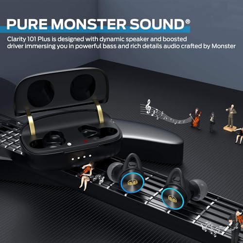 Image of Monster Clarity 101Plus AirLinks Wireless Earbuds, Bluetooth 5.0 in-Ear Headphones with Charging Case, Stereo Earphones Deep Bass Sound, Built-in Mic, Clear Call, Water Resistant Design for Sports