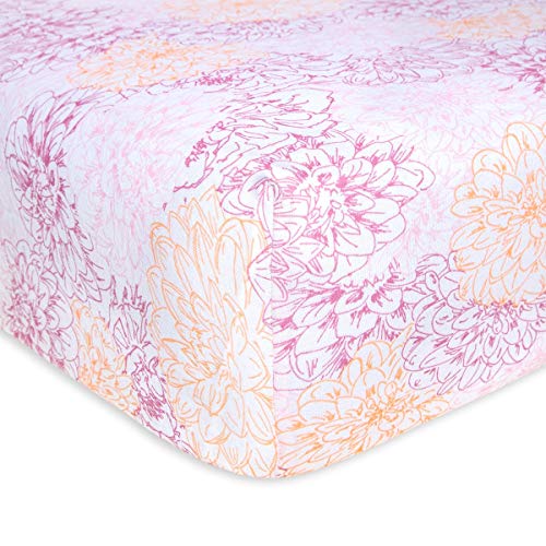Image of Burt's Bees Baby - Fitted Crib Sheet, Girls & Unisex 100% Organic Cotton Crib Sheet for Standard Crib and Toddler Mattresses (Peach Floral), 28x52 Inch (Pack of 1)