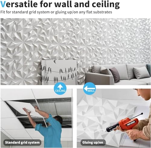 Image of Wall Panels 3D White Diamond Design for Interior (5 Panels)