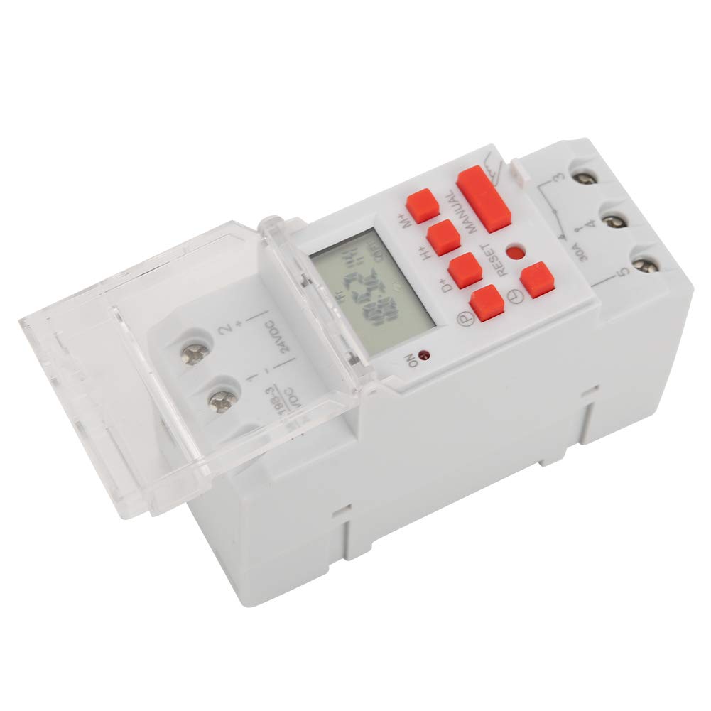 Interrupteurs de Minuterie Murale, DC 24 V 30 A Hebdomadaire 12/24 Heures Interrupteur de Minuterie LCD Contrôle Marche/arrêt Relais de Temps Programmable