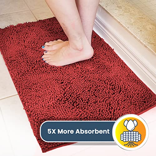 Muddy Mat As-Seen-On-Tv Highly Absorbent Microfiber Door Mat And Pet Rug, Non Slip Thick Washable Area And Bath Mat Soft Chenille For Kitchen Bathroom Bedroom Indoor And Outdoor - Red Medium 30"X19" #TOP3