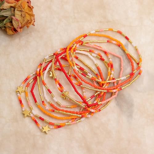 12Pcs Gold Plated Beaded Bracelets Stack Set for Women,Stretch Colorful Star Beads Ball Jewelry Friendship Autumn Christmas Day Daily Wear Trendy3