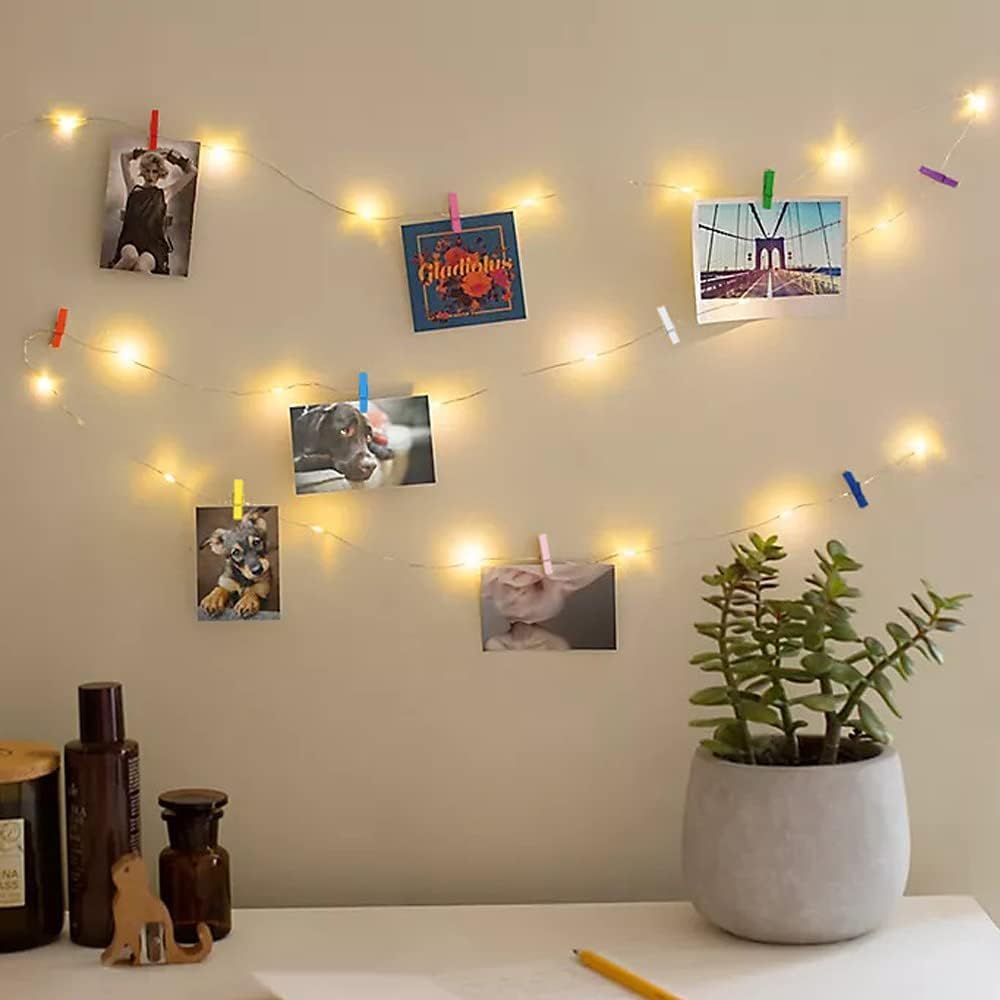 Craftmind Polaroid LED Photo Clip String Lights, 3 Metre, 20 Warm White Lights, 10 Wooden Clips, Picture Hanging Decoration - Perfect Wall Decor Wedding Decorations-image-8