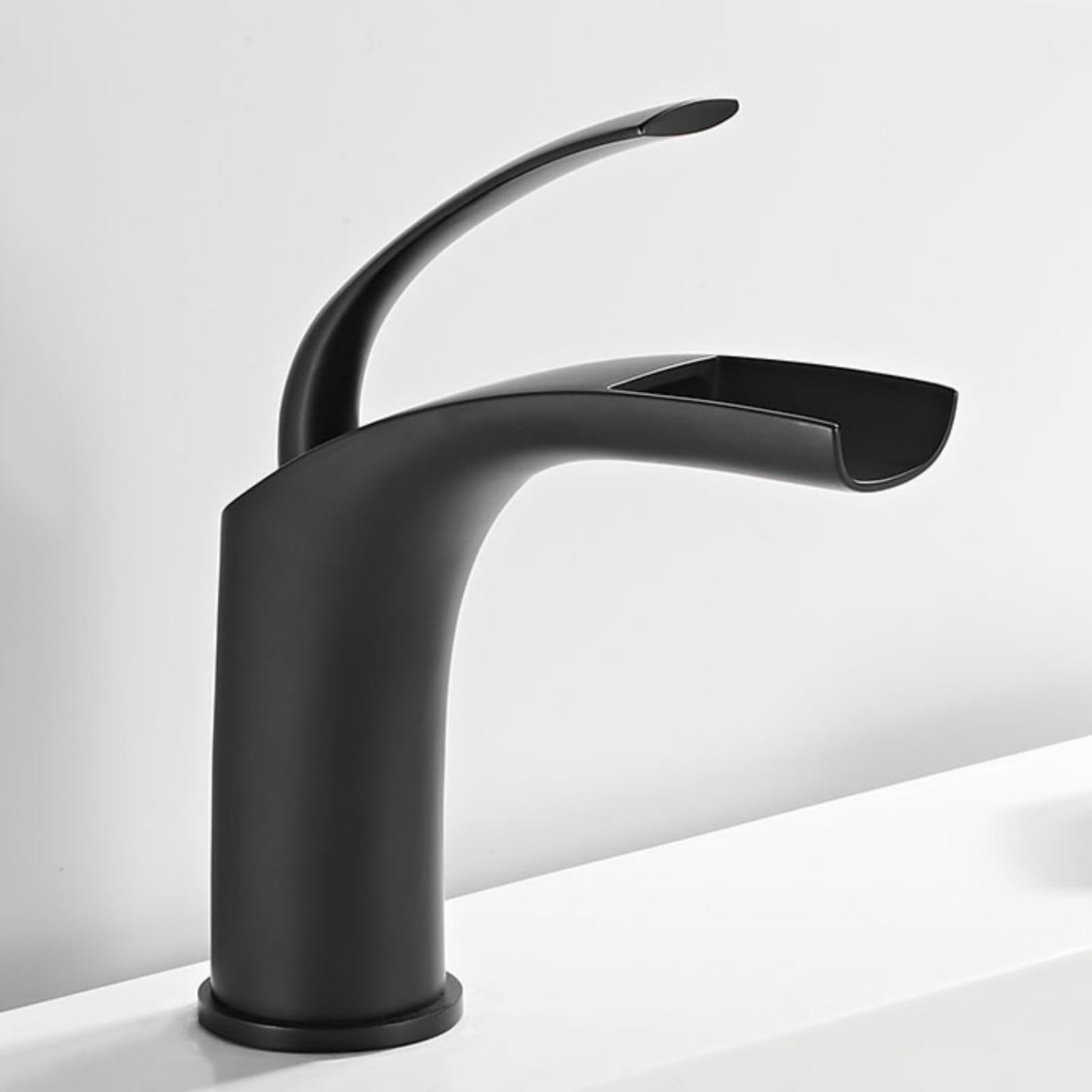 ANVLOJRIH Basin Mixer Tap Bathroom Sink Taps Bathroom Sink Taps Black Single Lever Waterfall Spout Taps for Bathroom Basin Lavatory Sink Faucet