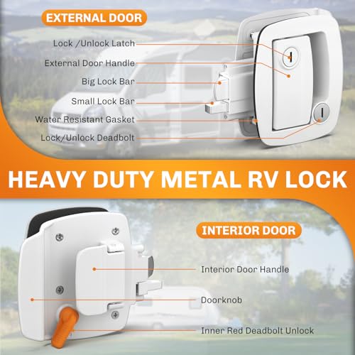 Image of WELLUCK RV Door Lock Replacement with Paddle Deadbolt, 100% Metal Camper Door Latch Handle Lock, RV Entry Door Lock for Camper Horse Travel Trailer Cargo Hauler