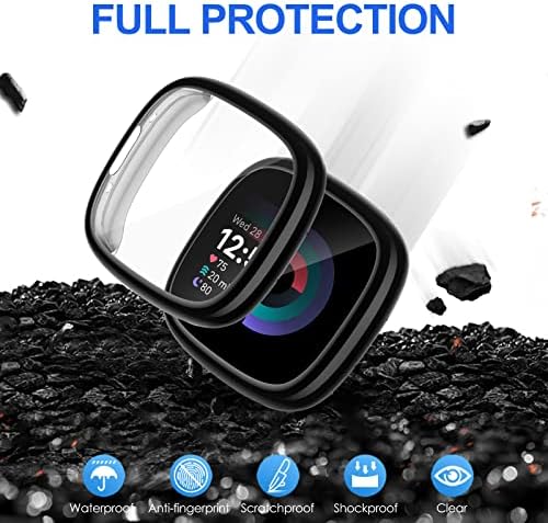 RIOVO 3-Pack Screen Protector Compatible with Fitbit Versa 4/Sense 2, Soft TPU Full-Cover Versa 4 Screen Protector Anti-Scratch, Protector Bumper Case Compatible with Fitbit Versa 4 Screen Protector