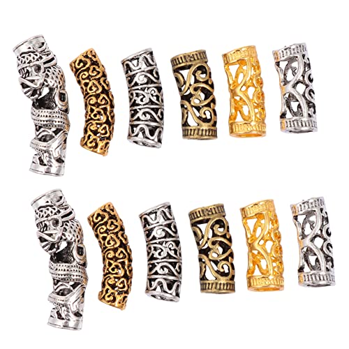 Beaupretty 12Pcs Tressage Hop Hip Barbe Coiffure Accessoires En Métal Manchettes Tubes Norse Tube Out Style Dreadlocks Perles Dreadlock Punk Vintage Tresse Clip Anneaux Filigrane Cover