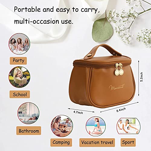 Image of ARLICORPING Makeup Storage Bag, Portable Cosmetic, PU Leather Multifunctional Vanity Bag for Makeup,Cosmetic Brush Case, Cosmetic Travel Bag for Women Organization Bag with Handle(Brown)