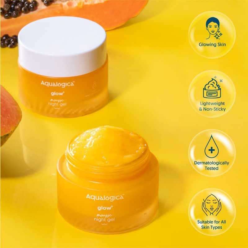 Aqualogica Glow+ Mousse Night Gel Papaya & Vitamin C 50g, 50 ml (Pack of 1) - Image 2