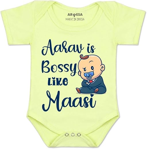 ARVESA Customised Baby Name Baby Romper Maasi Theme for Baby Boy and Baby Girl Cotton 0–12 Months Design No 935 - Bossy Li...