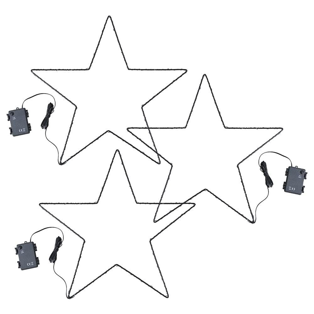 MiniSun | IP44 Rated Battery Operated Small Black Outdoor LED Star Lights | String Lights, Home Décor & Improvement Essential | Set of 3