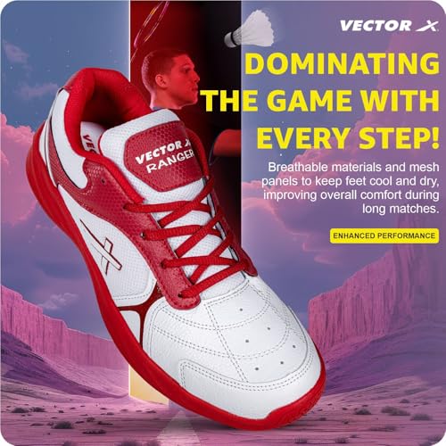 Image of Vector X Ranger Synthetic Leather + Mesh Badminton /Court Shoes Plus Non Marking Crepe Rubber Outsole, Lightweight & Comfort Shoe Best for Squash, Table Tennis,Volleyball, Basketball & Indoor Sports