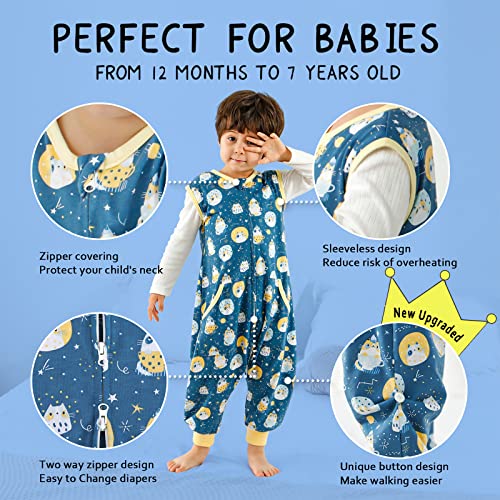 Image of WONDAY Toddler Sleep Sack with Feet, 0.5 Tog Sleeping Sacks for Walking with Legs 12-18 Months 2T 3T 4T 5T (Cat, 12-24 Months)