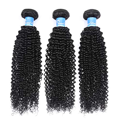 Panse Hair Brazilian Kinky Curly Human Hair 3 Bundles 300g Virgin Brazilian Human Hair Extensions 8A Grade Curly Hair Weaves 10 12 14 Inches Jerry Curly Weave Hair Human Bundles 1B Black Color