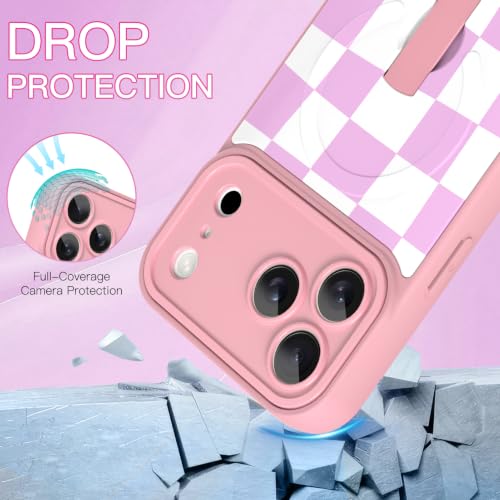 Image of ZIYE for iPhone 17 Pro Case Checkered Compatible with Magsafe Pink & White