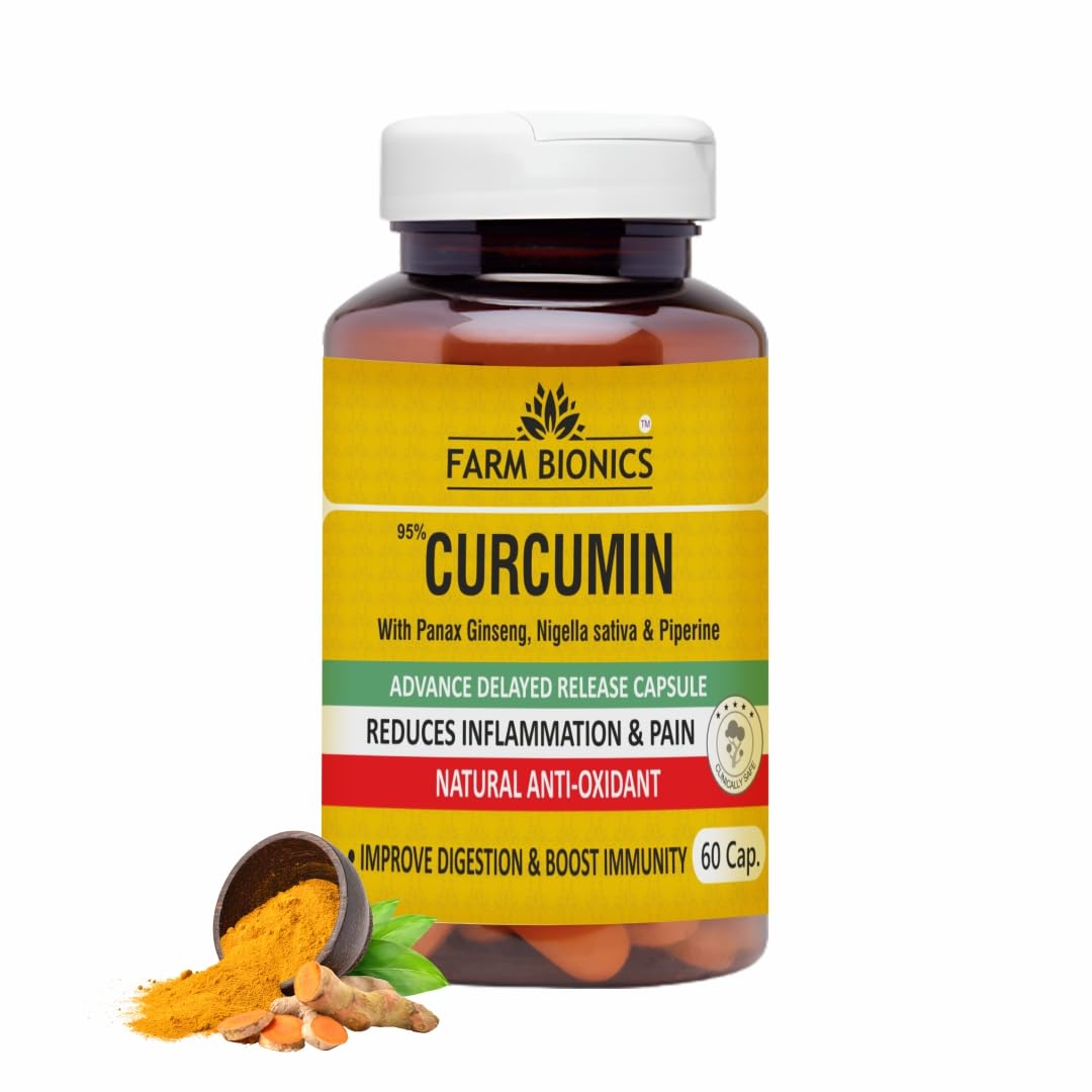 FARM BIONICS Curcumin Tablets with Piperine, 95% Curcumin, Ginger Root | Pure and Herbal Plant Based Turmeric Supplement for Inflammation, Joint Pain & Immunity Supplement for Adults - 60 Capsules-image-13