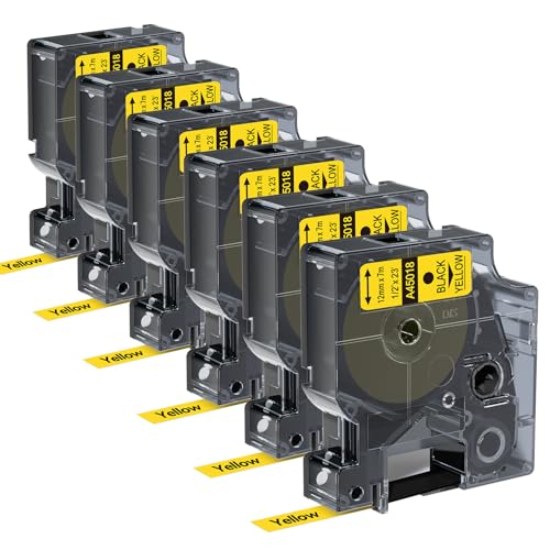 COLORWING Compatible with DYMO D1 Label Tape Black on Yellow 45018 S0720580 Replace for DYMO Label Tape D1 a45018 12mmx7m, for Dymo LabelManager 160 420P 210D 280 360D PnP Printer, 6-Pack