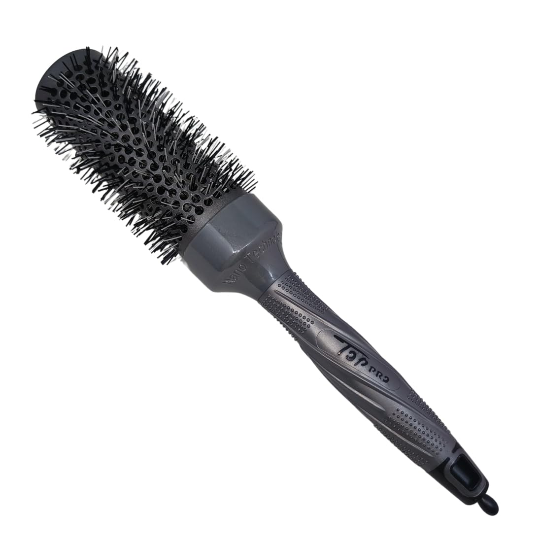 Professional Ceramic Coated Flexible Bristles Large Hot Curling Tool Round Hair Brush With Grip Handle For Men n Women_Grey_43 mm