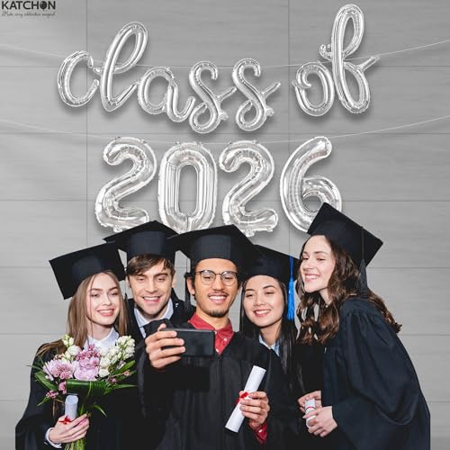 Image of KatchOn, Silver Class of 2026 Balloons Banner - Script, 16 Inch | Graduation Balloons 2026 Graduation Decorations 2026 | Class of 2026 Balloon for Grad Decorations