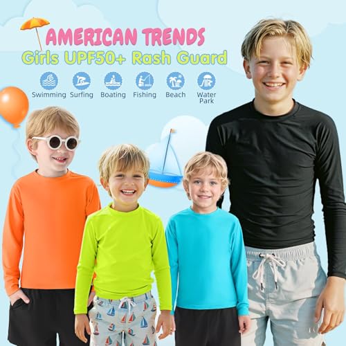 Image of American Trends Rash Guard Girls Swim Shirt Long Sleeve UPF 50+ 5-16T | UV Protection Girls Sun Shirt Lightweight Quick Dry for Kids Teens