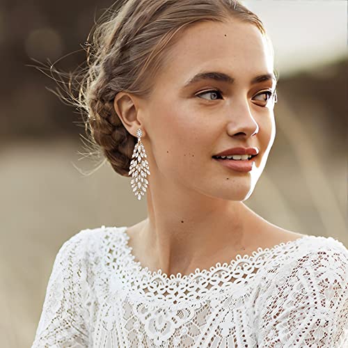 Flyonce Bridal Crystal Earrings for Wedding Party, Sparkly Marquised-shaped Rhinestone Drop Dangle Chandelier Earring2