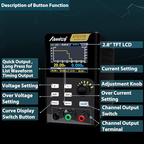Image of DC Power Supply 30V 8A 120W, Adjustable DC Power Supply with Fanless Ultra-Quiet Design Support Editing List Waveform and Output Multiple Protections