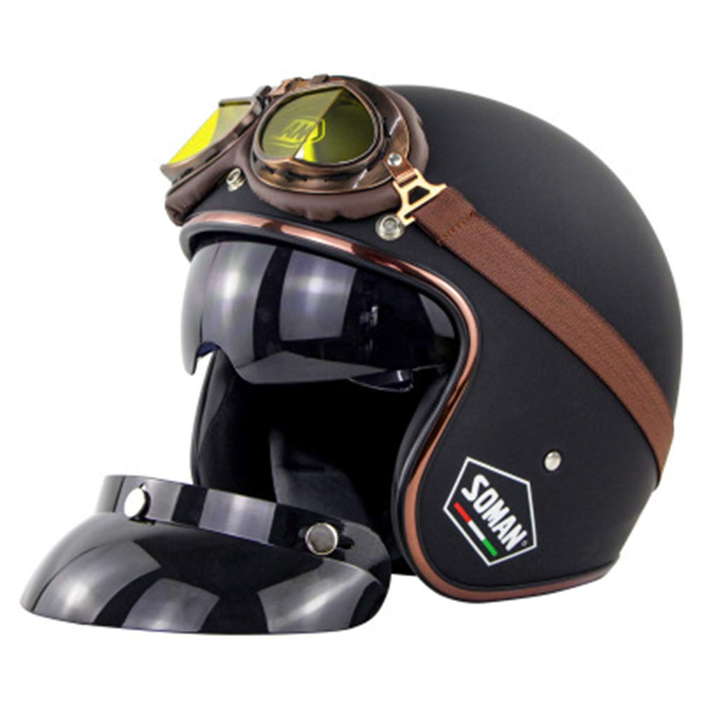 Casco Jet Vintage In Pelle Unisex - Mezzo Casco Aperto Con Visiera Parasole, Certificato ECE, Taglie M-XXL - 2