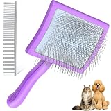 YOPETAYU Slicker Bürste für Hunde & Katzen mit Holzgriff – extra lange Borsten für langes Fell – entfernt Unterwolle & Knoten – mit Fellkamm – für Golden Retriever & Australian Shepherd – Lila