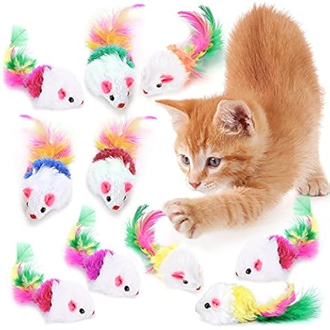 Cat Mouse Toys, 10 Pieces Colorful Feather Catnip Mouse Toys, Interactive Realistic Plush Pets, Cat Hunter Toy for Exercising Cats Playing Chewing Teeth (Random Color) Cover