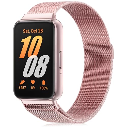 Oanux Mesh Metal Bands for Samsung Galaxy Fit 3 Watch Band,Stainless Steel Band Compatible with Samsung Galaxy Fit 3 for Women Men