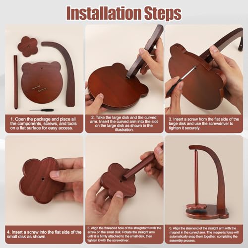Image of Yarn Holder for Crocheting, Magnetic Pendulum Crochet Spinning Yarn Ball Holder Wooden Yarn Spool Rack Bear Shape Disk Yarn Spinner DIY Crafts Gift Accessories for Knitting Lovers (Retro Color)