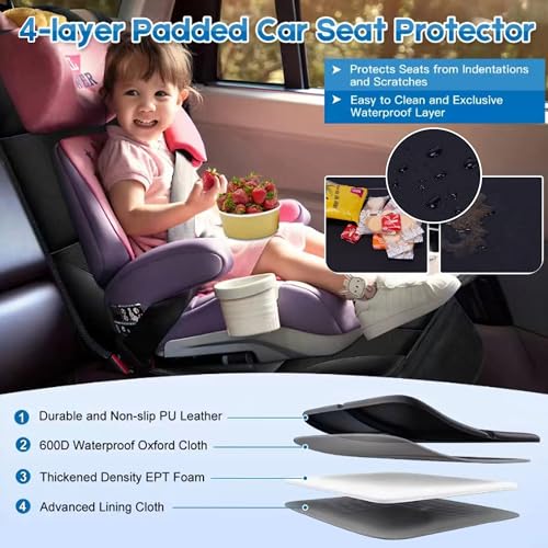 Image of Car Seat Protector for Child, 2 Pack With Mesh Pockets & Non-Slip Backing 600D Durable Under Baby Seat Cover for Back Seat (Dark Brown, Standard)